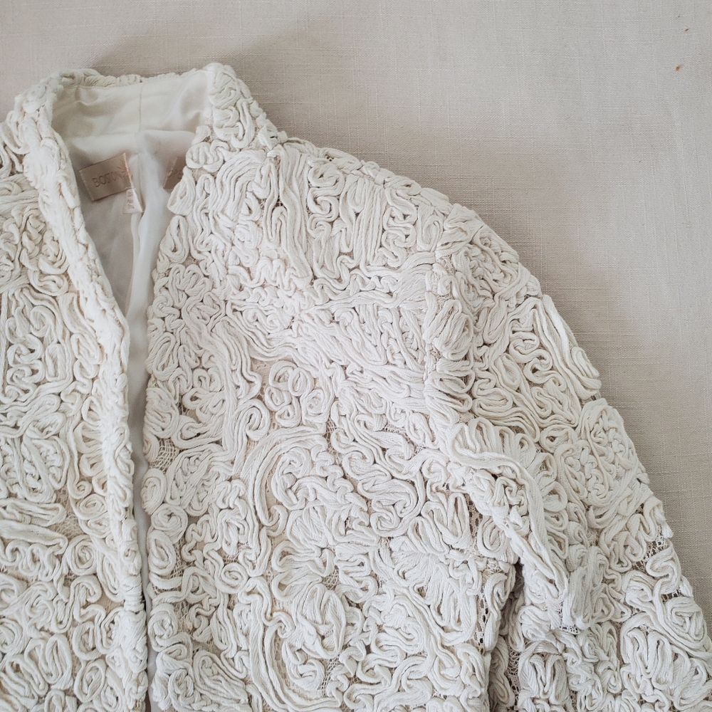 Boston Proper Cream Textured Floral Ribbon Blazer Jacket Womens 4 Small Neutral - Picture 2 of 8